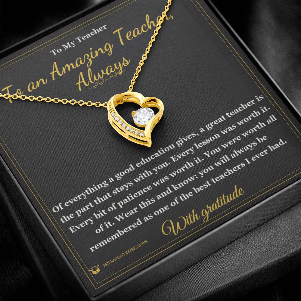 Forever Love Necklace with personalized message card for teacher