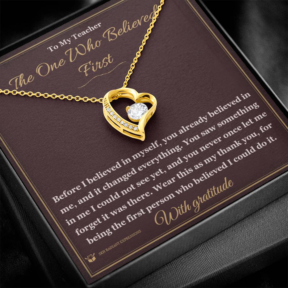 Forever Love Necklace with personalized message card for teacher