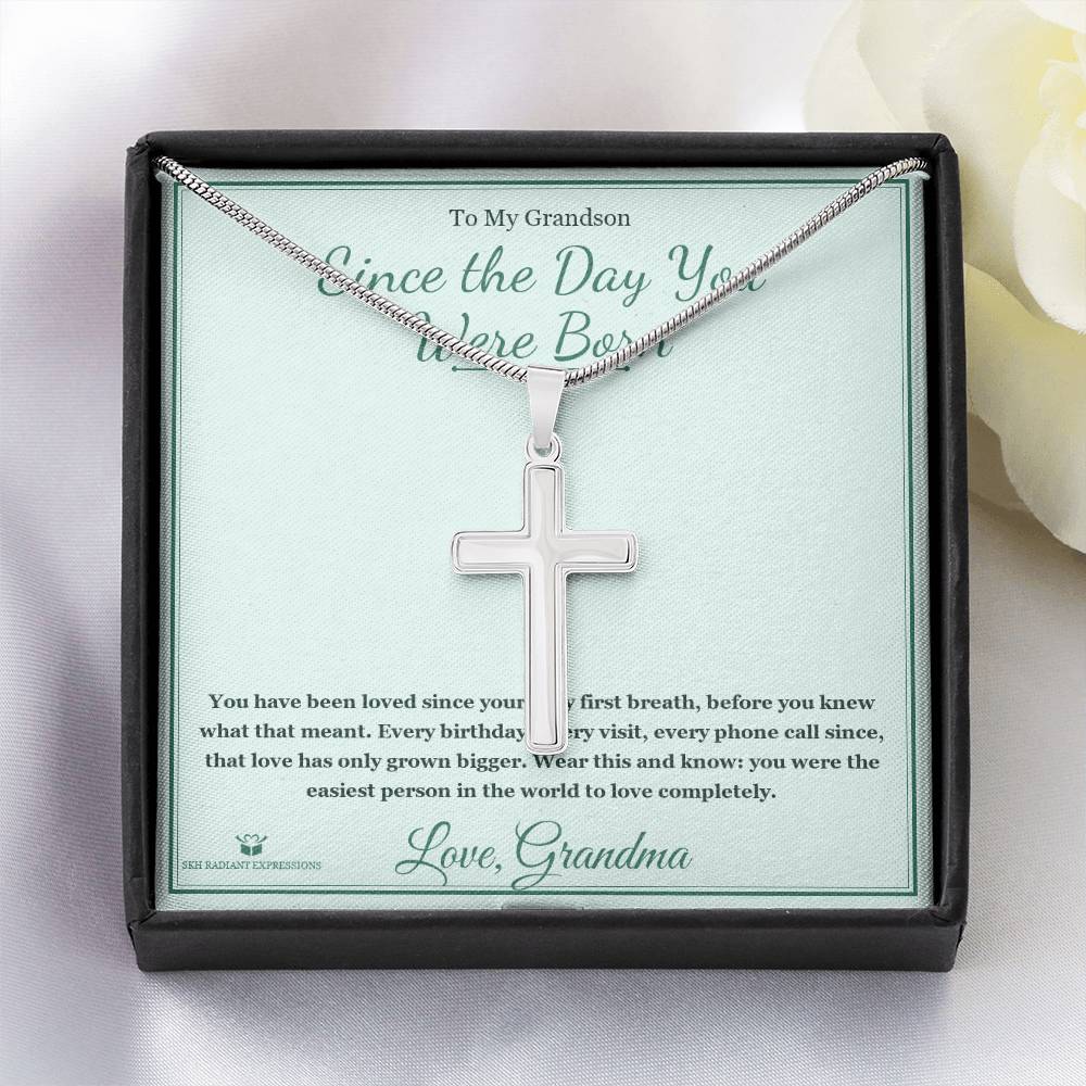 Since the Day You Were Born - Artisan Cross Necklace for Grandson - personalized keepsake gift from SKH Radiant Expressions