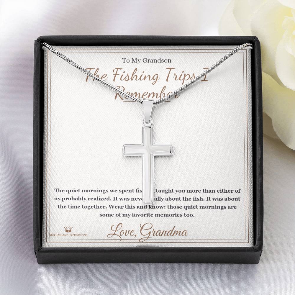 The Fishing Trips I Remember - Artisan Cross Necklace for Grandson - personalized keepsake gift from SKH Radiant Expressions