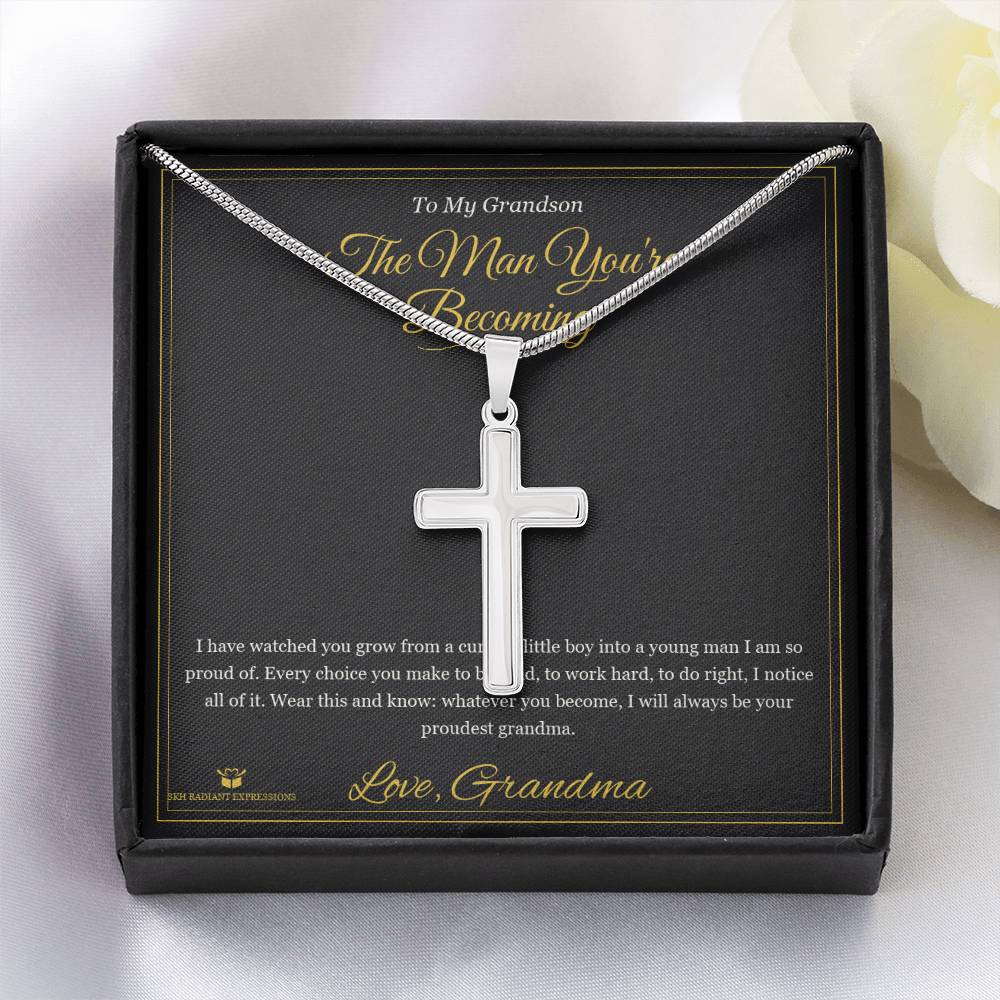 The Man You're Becoming - Artisan Cross Necklace for Grandson - personalized keepsake gift from SKH Radiant Expressions