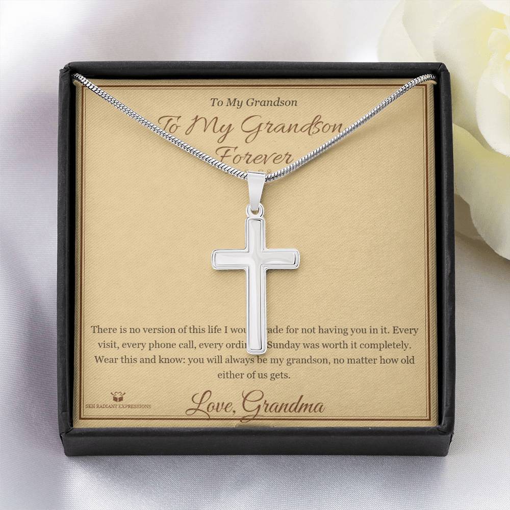 To My Grandson, Forever - Artisan Cross Necklace for Grandson - personalized keepsake gift from SKH Radiant Expressions