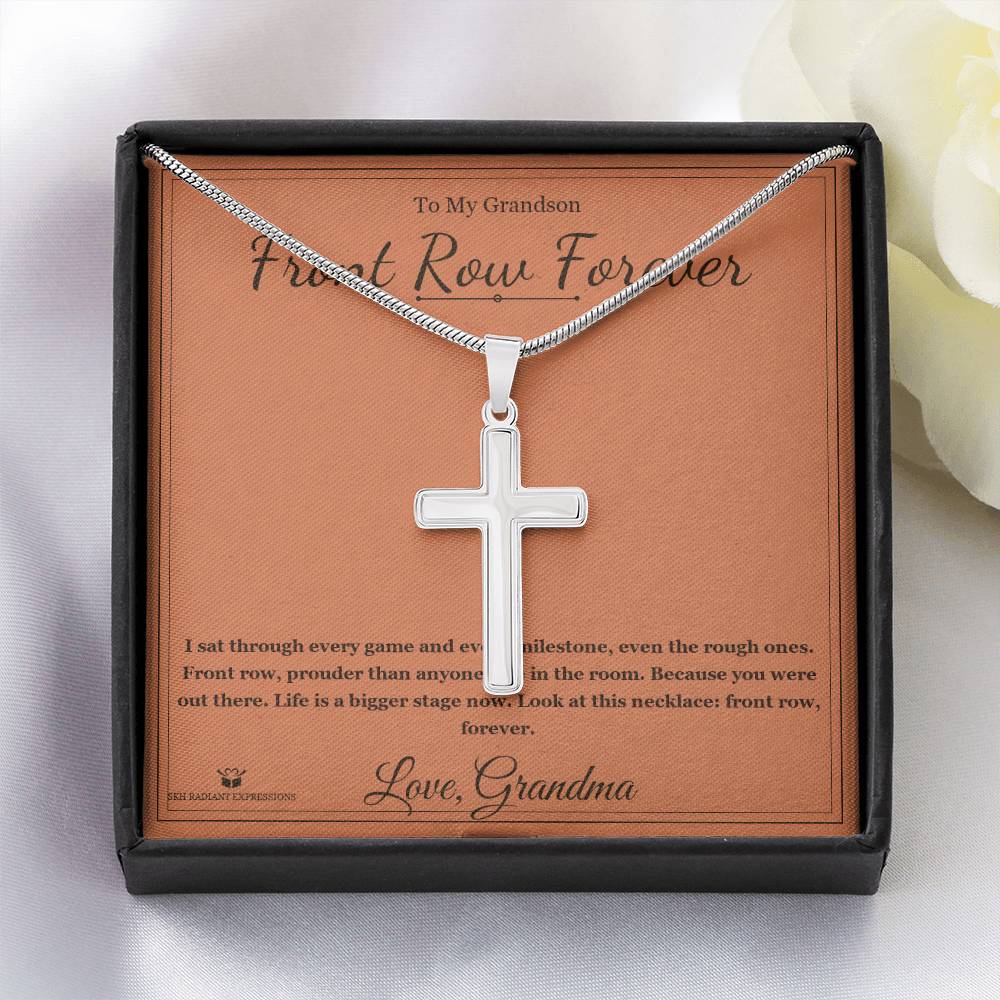 Front Row Forever - Artisan Cross Necklace for Grandson - personalized keepsake gift from SKH Radiant Expressions
