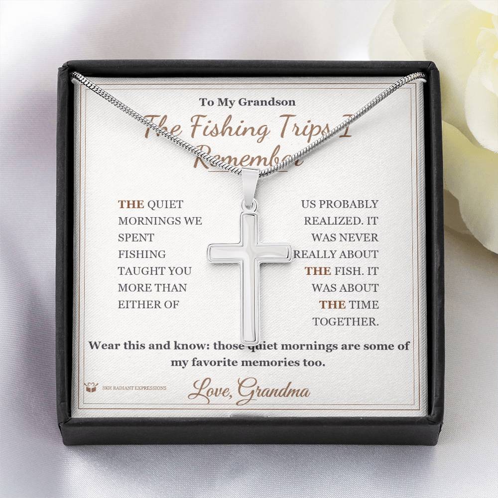 The Fishing Trips I Remember - Artisan Cross Necklace for Grandson - personalized keepsake gift from SKH Radiant Expressions