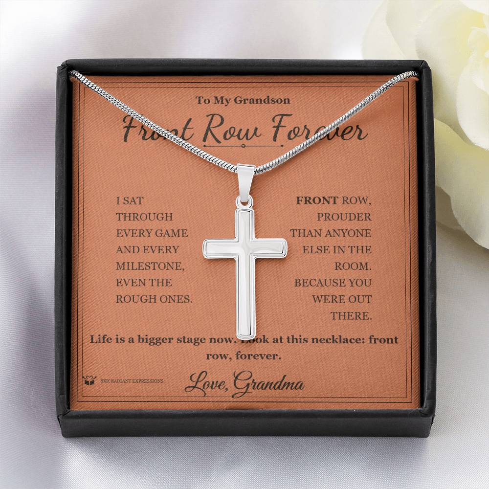 Front Row Forever - Artisan Cross Necklace for Grandson - personalized keepsake gift from SKH Radiant Expressions
