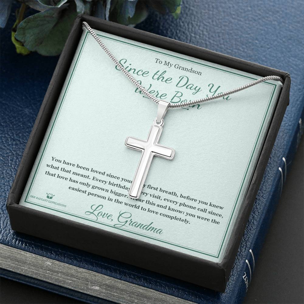 Since the Day You Were Born - Artisan Cross Necklace for Grandson - personalized keepsake gift from SKH Radiant Expressions
