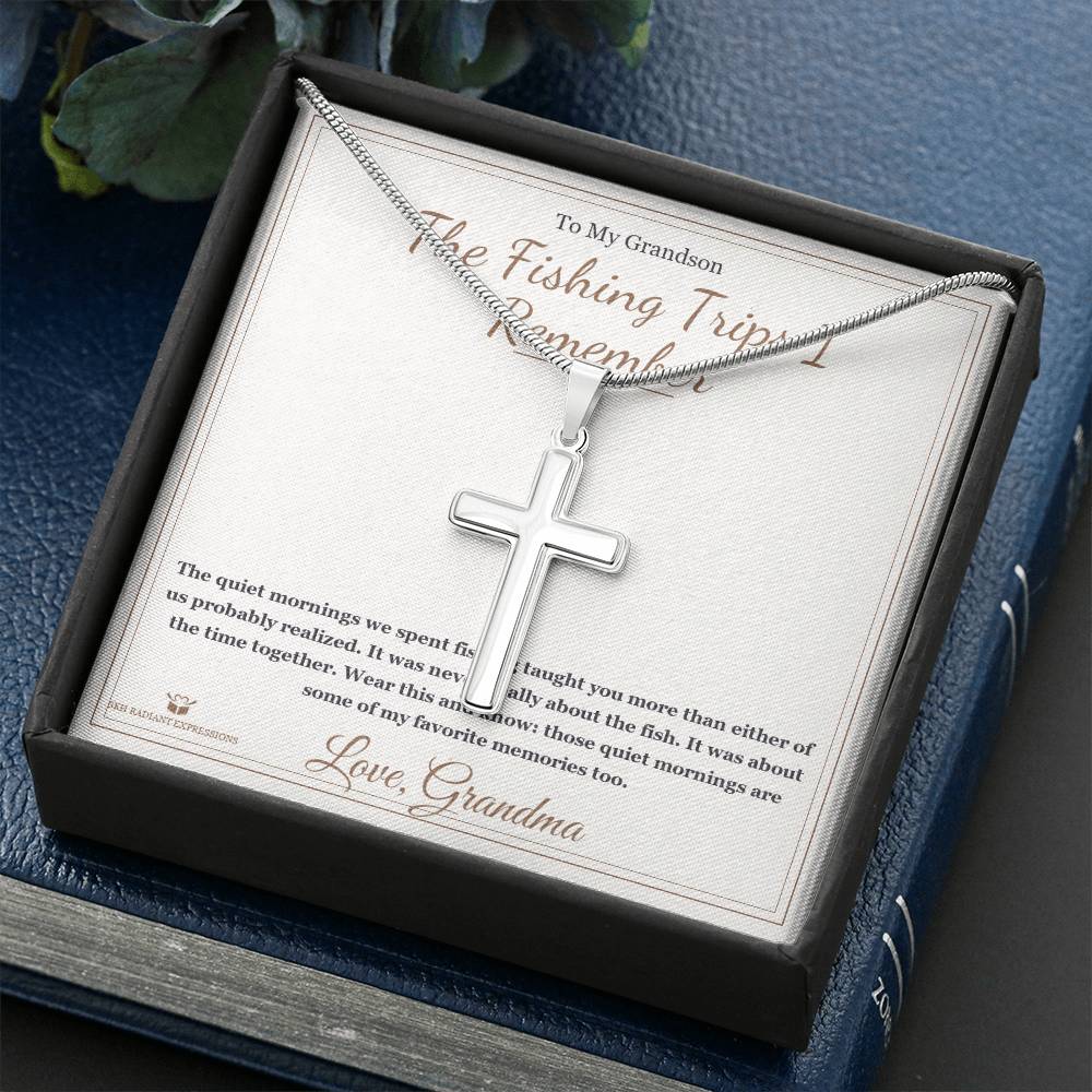 The Fishing Trips I Remember - Artisan Cross Necklace for Grandson - personalized keepsake gift from SKH Radiant Expressions
