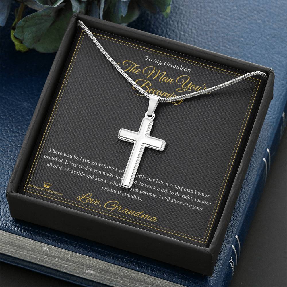 The Man You're Becoming - Artisan Cross Necklace for Grandson - personalized keepsake gift from SKH Radiant Expressions
