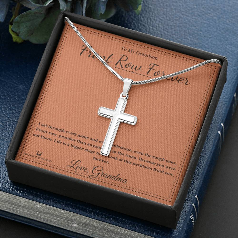 Front Row Forever - Artisan Cross Necklace for Grandson - personalized keepsake gift from SKH Radiant Expressions