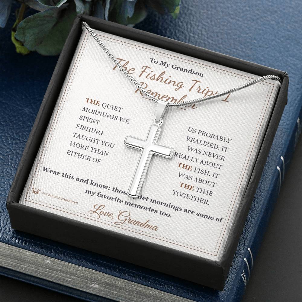 The Fishing Trips I Remember - Artisan Cross Necklace for Grandson - personalized keepsake gift from SKH Radiant Expressions