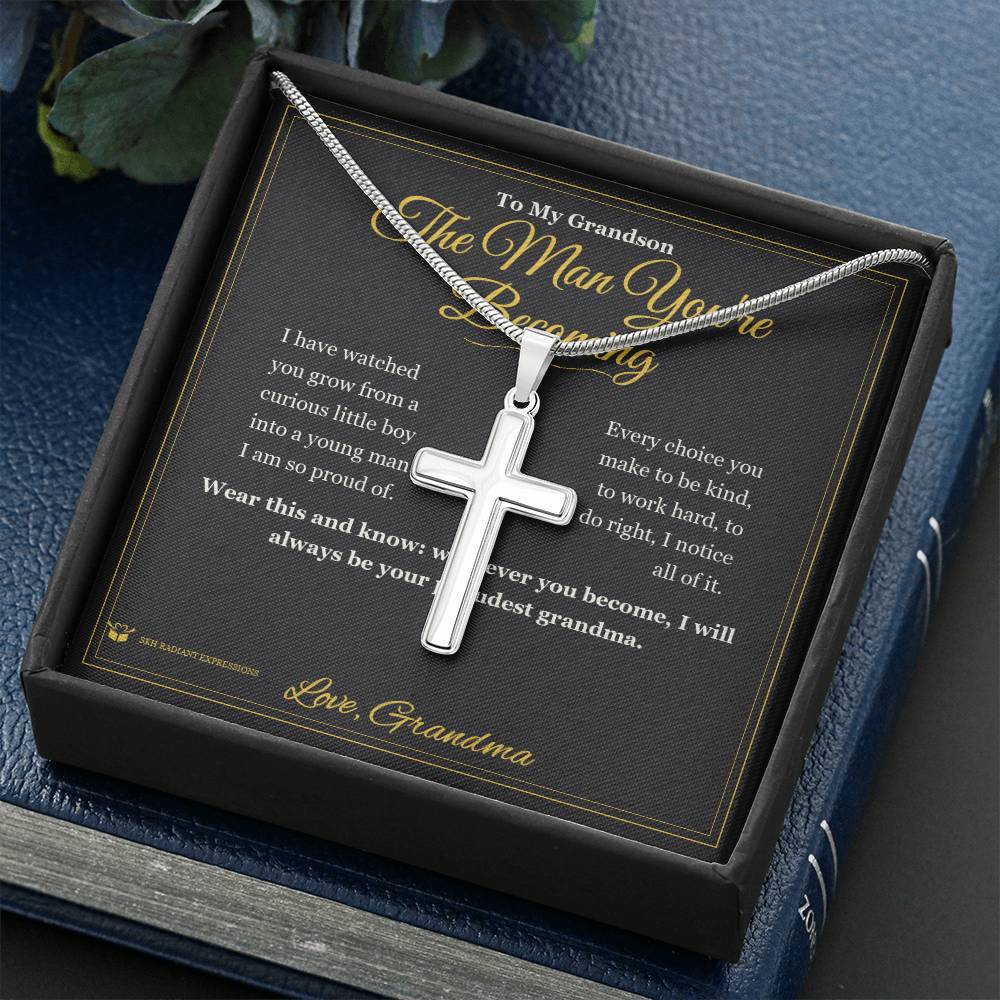 The Man You're Becoming - Artisan Cross Necklace for Grandson - personalized keepsake gift from SKH Radiant Expressions