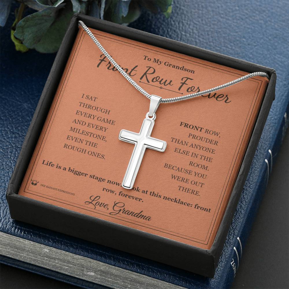 Front Row Forever - Artisan Cross Necklace for Grandson - personalized keepsake gift from SKH Radiant Expressions