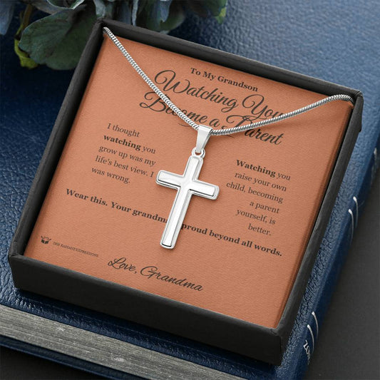 Watching You Become a Parent - Artisan Cross Necklace for Grandson - personalized keepsake gift from SKH Radiant Expressions