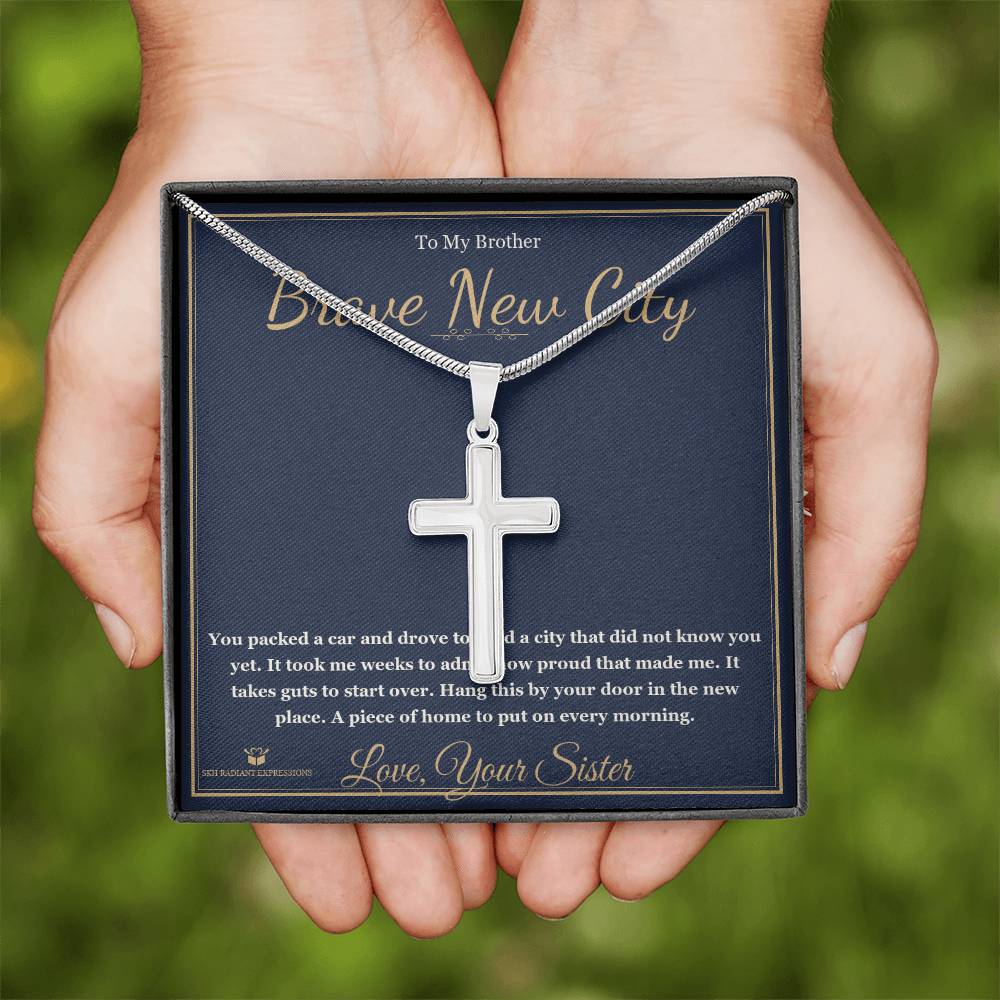 Brave New City - Artisan Cross Necklace for Brother - personalized keepsake gift from SKH Radiant Expressions