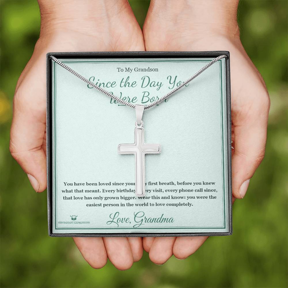 Since the Day You Were Born - Artisan Cross Necklace for Grandson - personalized keepsake gift from SKH Radiant Expressions