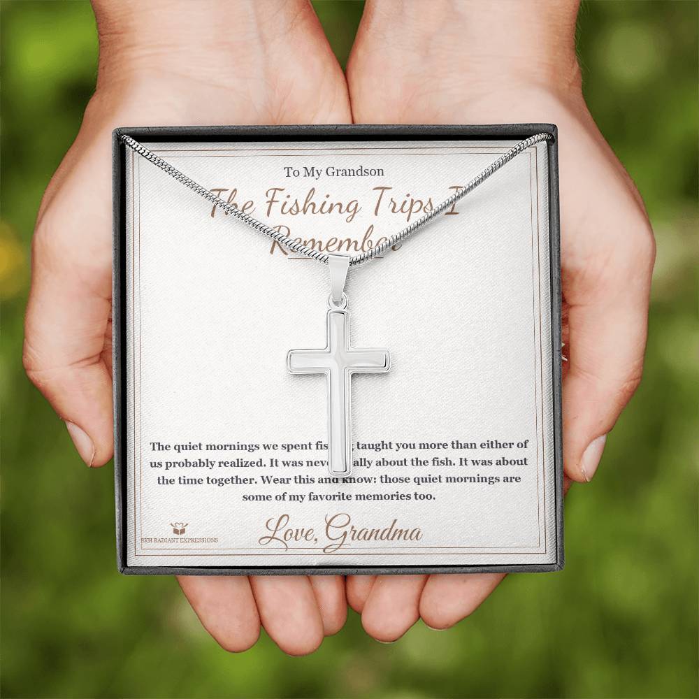 The Fishing Trips I Remember - Artisan Cross Necklace for Grandson - personalized keepsake gift from SKH Radiant Expressions