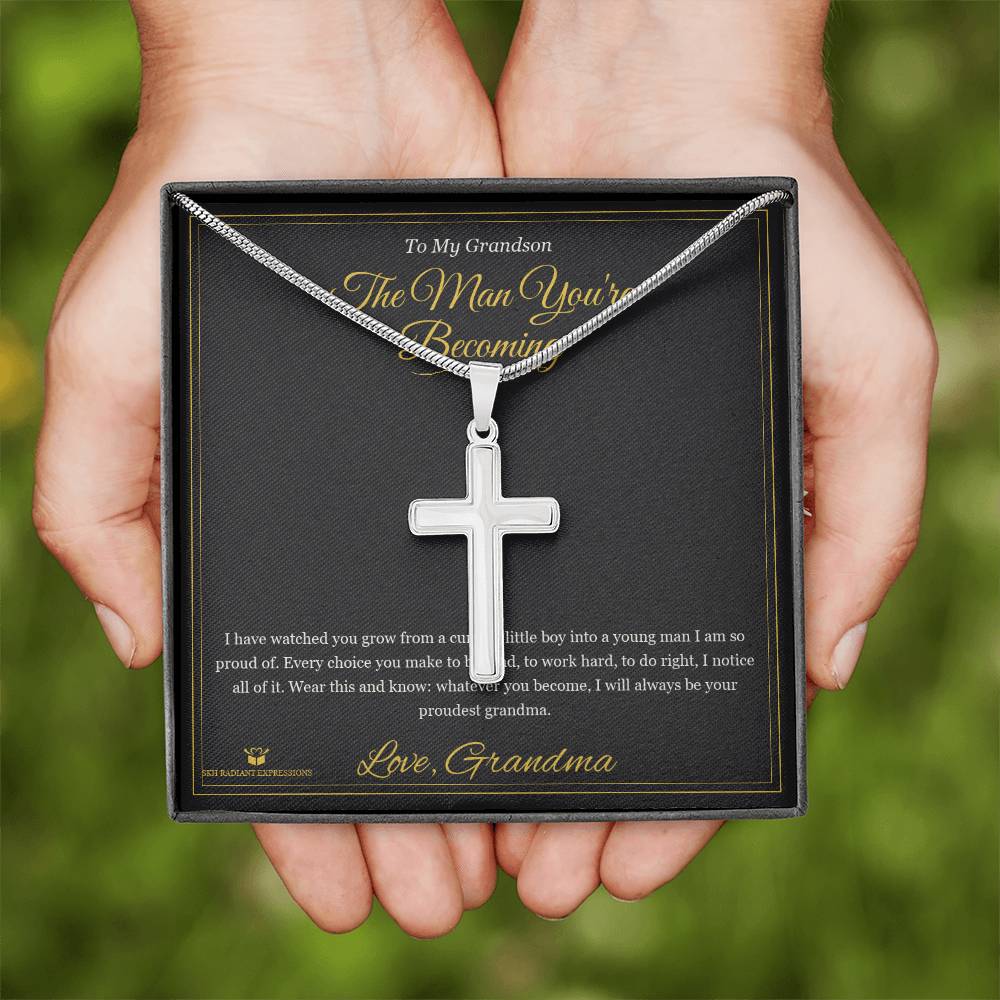 The Man You're Becoming - Artisan Cross Necklace for Grandson - personalized keepsake gift from SKH Radiant Expressions