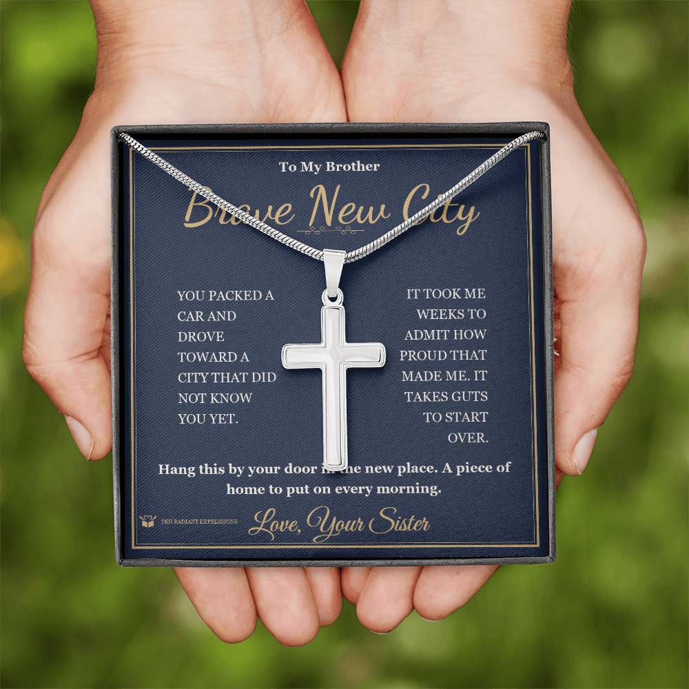 Brave New City - Artisan Cross Necklace for Brother - personalized keepsake gift from SKH Radiant Expressions