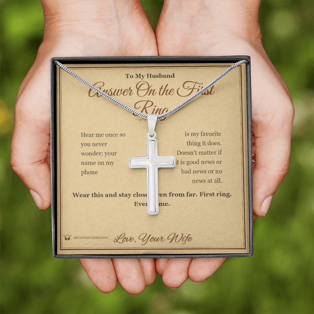 Answer On the First Ring - Artisan Cross Necklace for Husband - personalized keepsake gift from SKH Radiant Expressions
