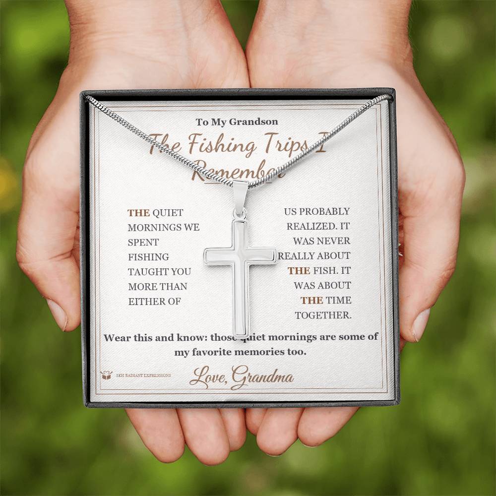 The Fishing Trips I Remember - Artisan Cross Necklace for Grandson - personalized keepsake gift from SKH Radiant Expressions