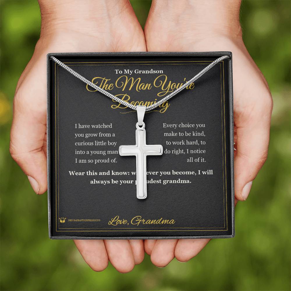 The Man You're Becoming - Artisan Cross Necklace for Grandson - personalized keepsake gift from SKH Radiant Expressions