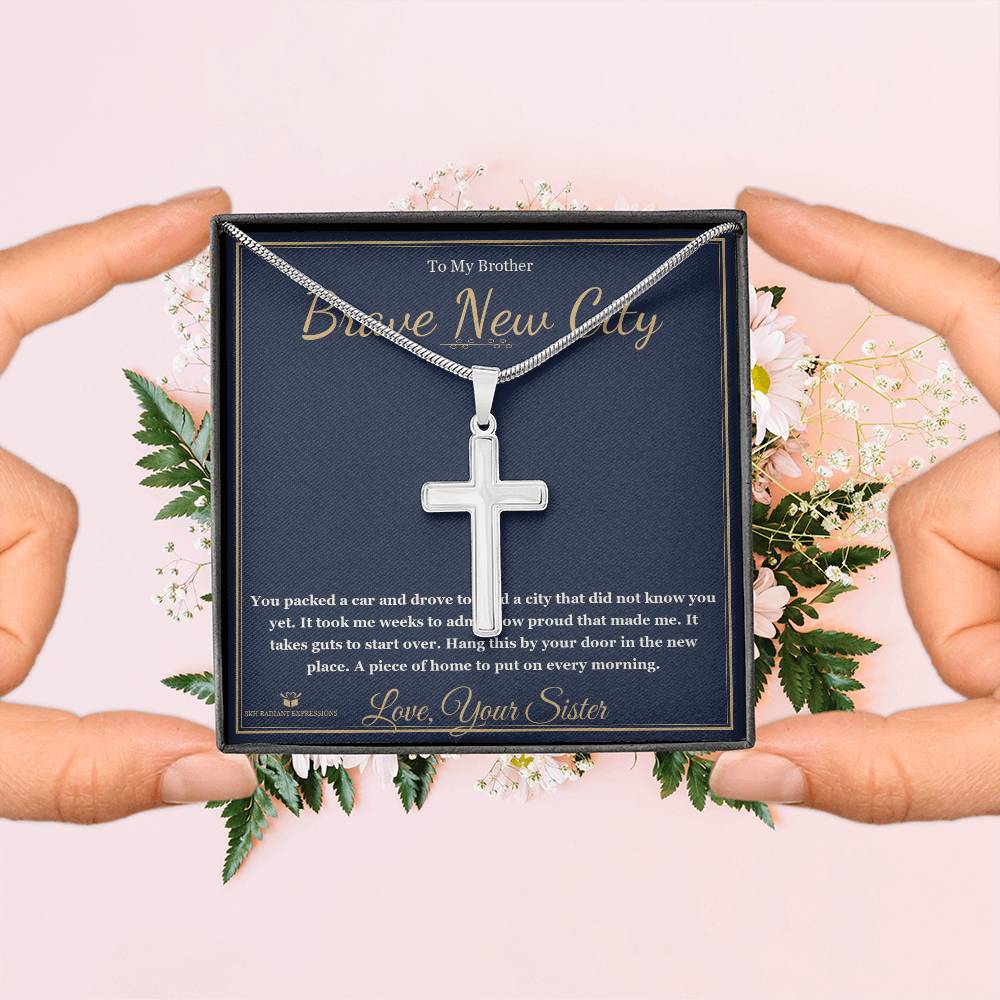 Brave New City - Artisan Cross Necklace for Brother - personalized keepsake gift from SKH Radiant Expressions