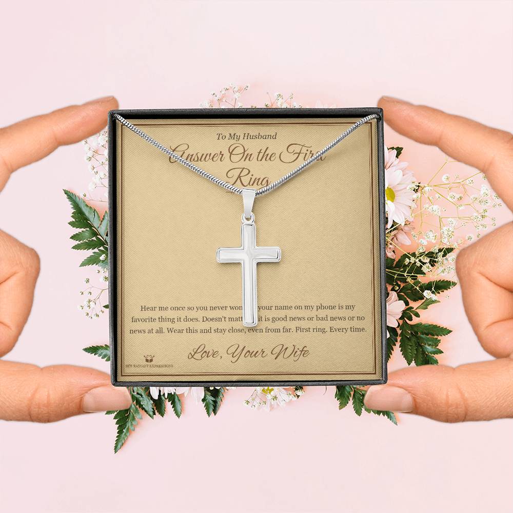 Answer On the First Ring - Artisan Cross Necklace for Husband - personalized keepsake gift from SKH Radiant Expressions