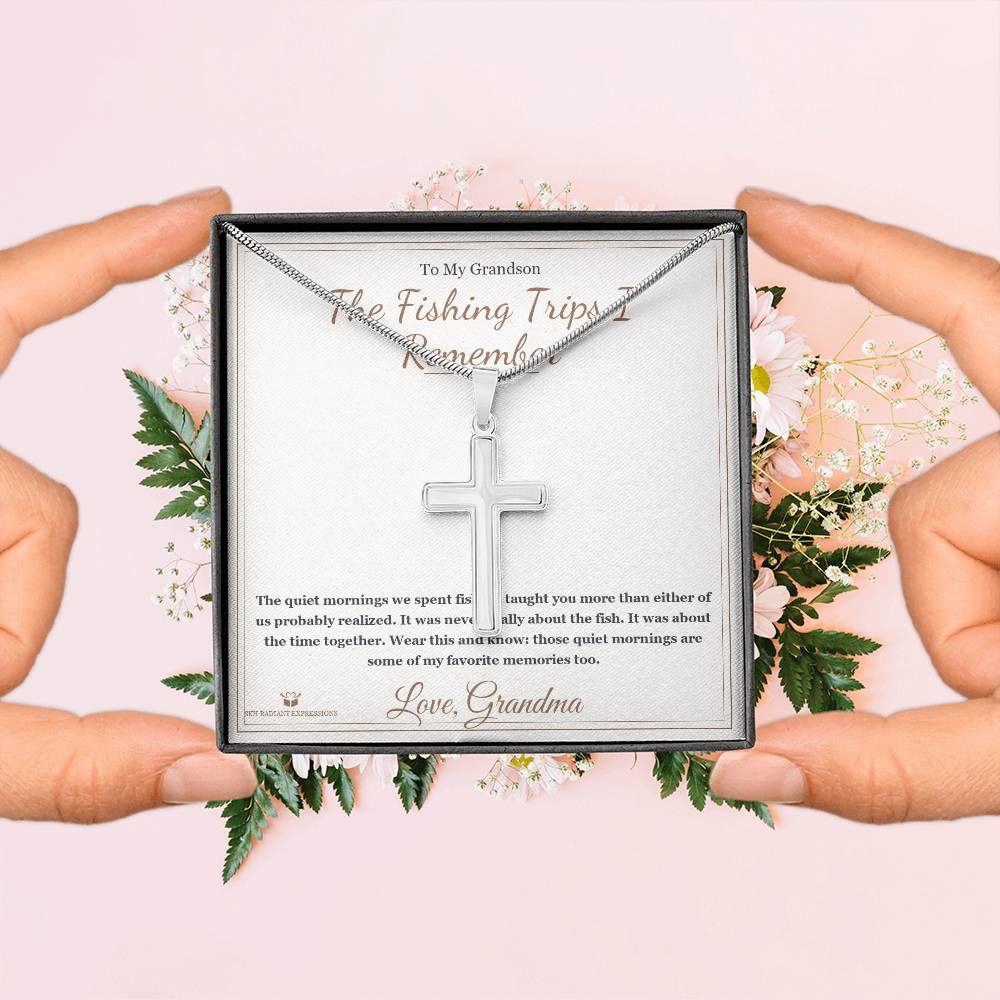 The Fishing Trips I Remember - Artisan Cross Necklace for Grandson - personalized keepsake gift from SKH Radiant Expressions