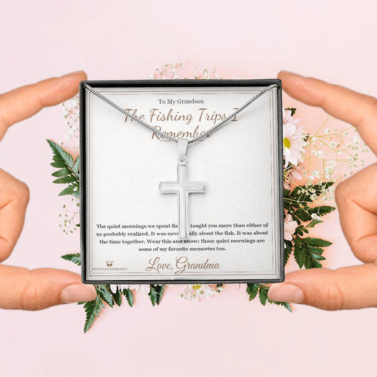 The Fishing Trips I Remember - Artisan Cross Necklace for Grandson - personalized keepsake gift from SKH Radiant Expressions