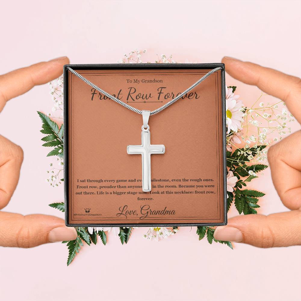 Front Row Forever - Artisan Cross Necklace for Grandson - personalized keepsake gift from SKH Radiant Expressions