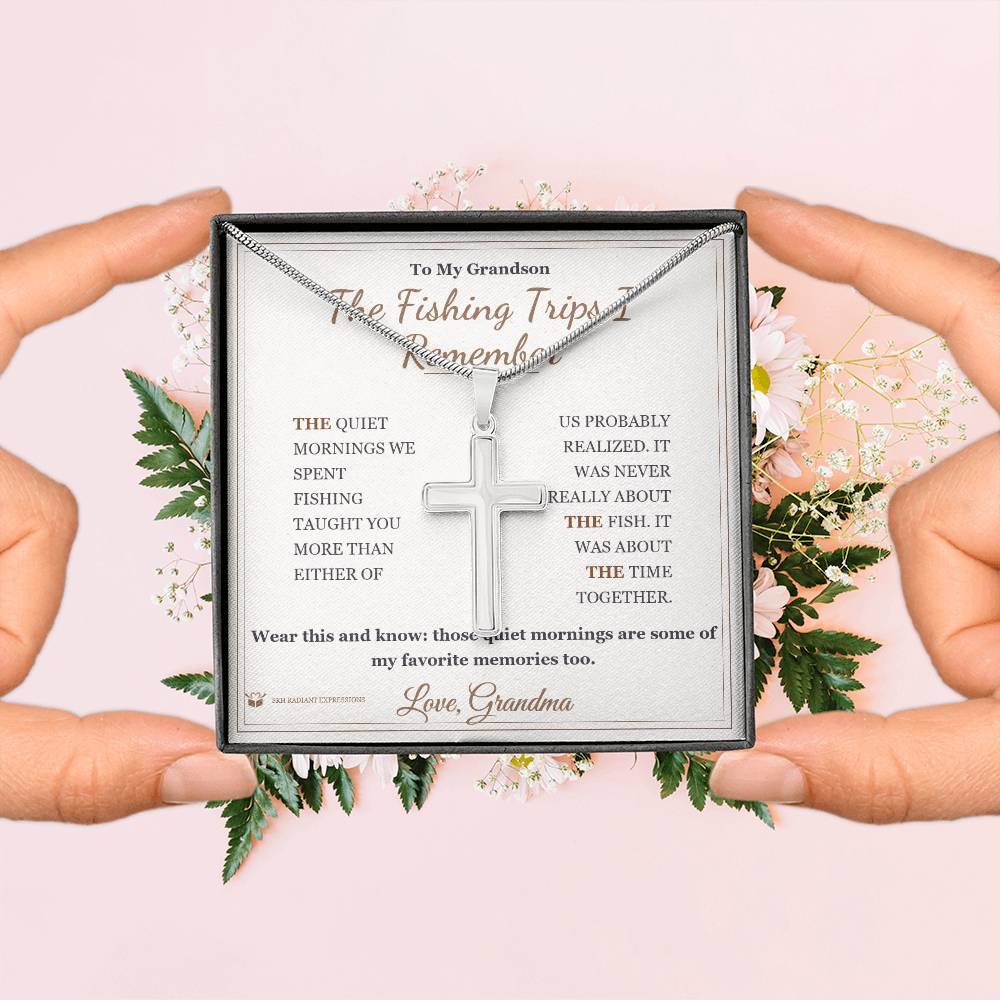 The Fishing Trips I Remember - Artisan Cross Necklace for Grandson - personalized keepsake gift from SKH Radiant Expressions