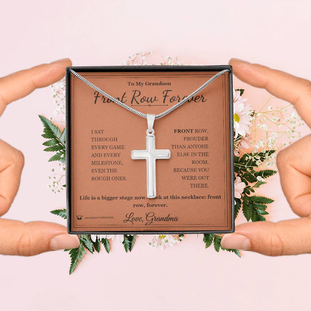 Front Row Forever - Artisan Cross Necklace for Grandson - personalized keepsake gift from SKH Radiant Expressions