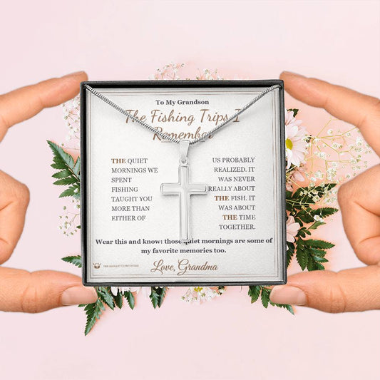 The Fishing Trips I Remember - Artisan Cross Necklace for Grandson - personalized keepsake gift from SKH Radiant Expressions