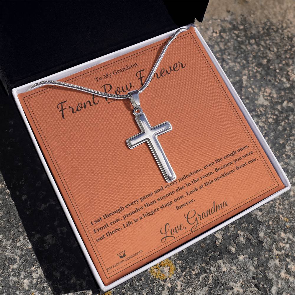 Front Row Forever - Artisan Cross Necklace for Grandson - personalized keepsake gift from SKH Radiant Expressions
