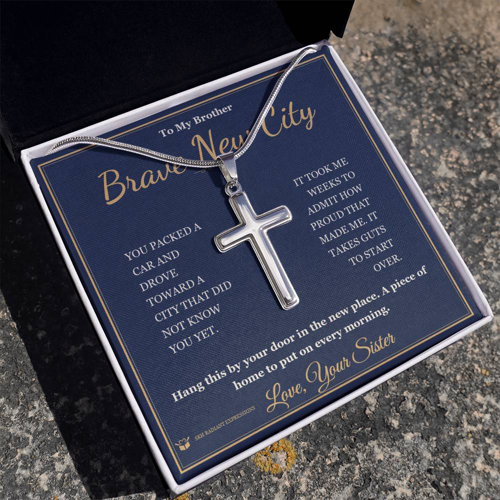 Brave New City - Artisan Cross Necklace for Brother - personalized keepsake gift from SKH Radiant Expressions
