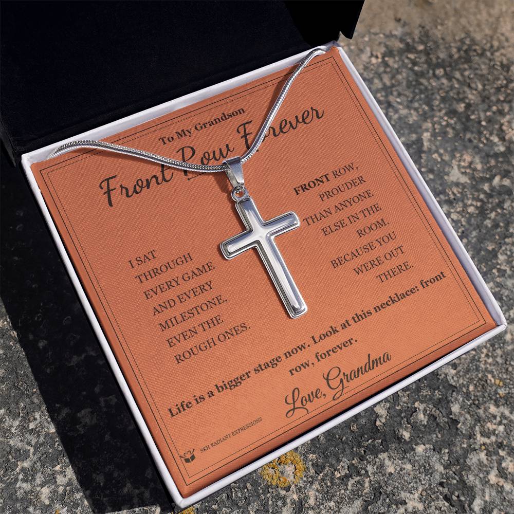 Front Row Forever - Artisan Cross Necklace for Grandson - personalized keepsake gift from SKH Radiant Expressions