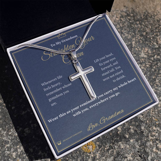 Straighten Your Crown - Artisan Cross Necklace for Grandson - personalized keepsake gift from SKH Radiant Expressions