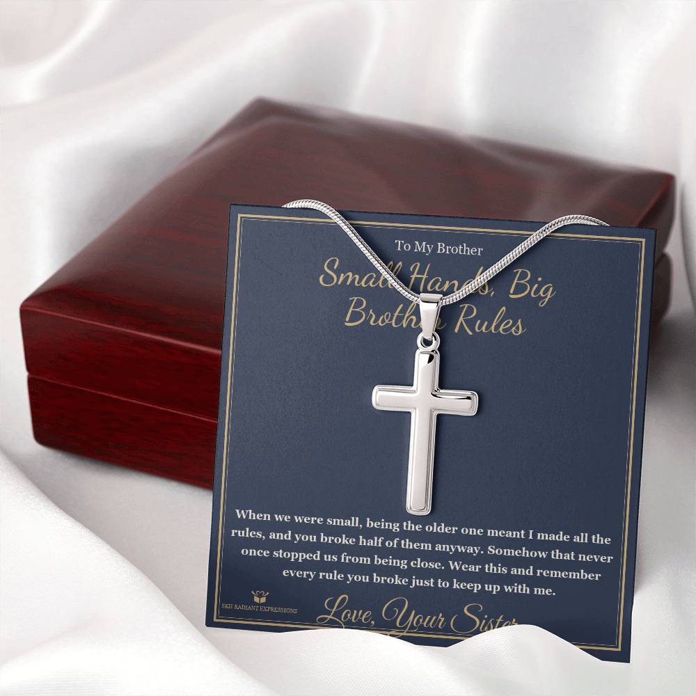 Small Hands, Big Brother Rules - Artisan Cross Necklace for Brother - personalized keepsake gift from SKH Radiant Expressions