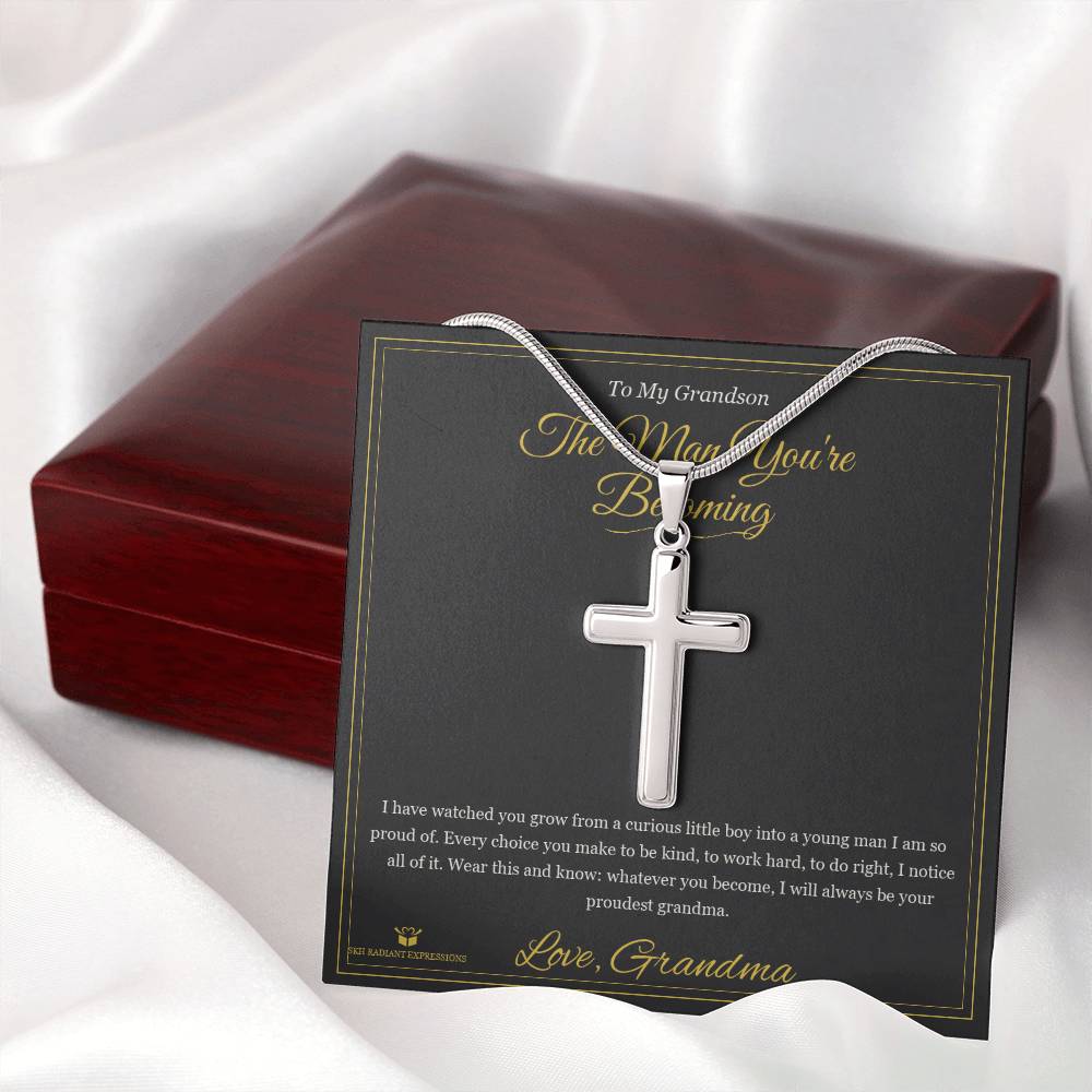 The Man You're Becoming - Artisan Cross Necklace for Grandson - personalized keepsake gift from SKH Radiant Expressions
