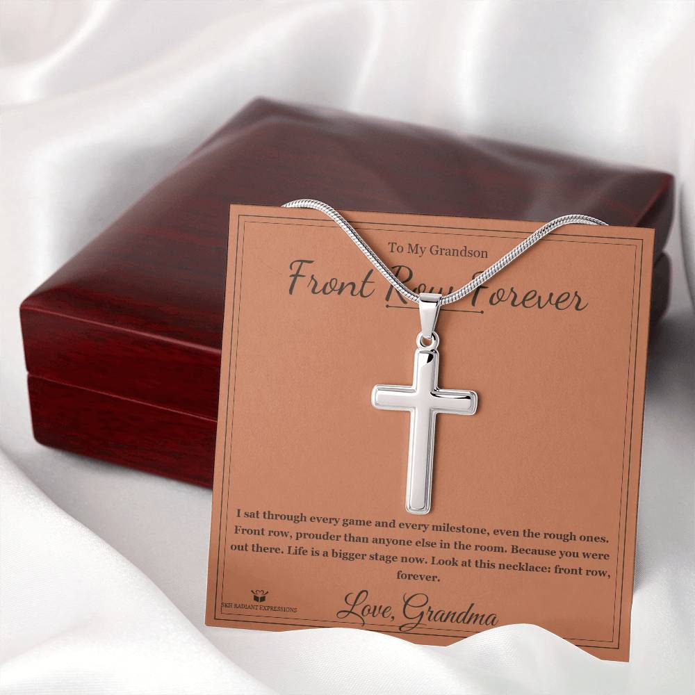 Front Row Forever - Artisan Cross Necklace for Grandson - personalized keepsake gift from SKH Radiant Expressions