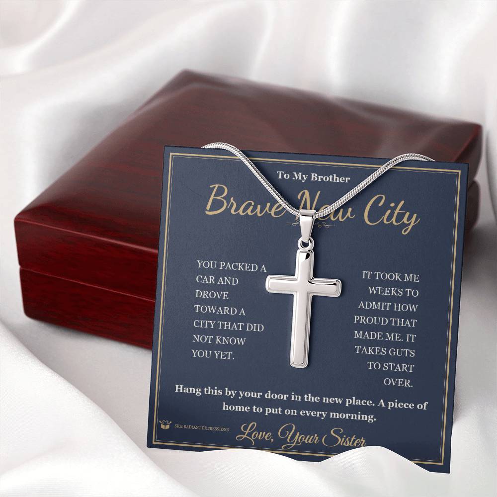 Brave New City - Artisan Cross Necklace for Brother - personalized keepsake gift from SKH Radiant Expressions