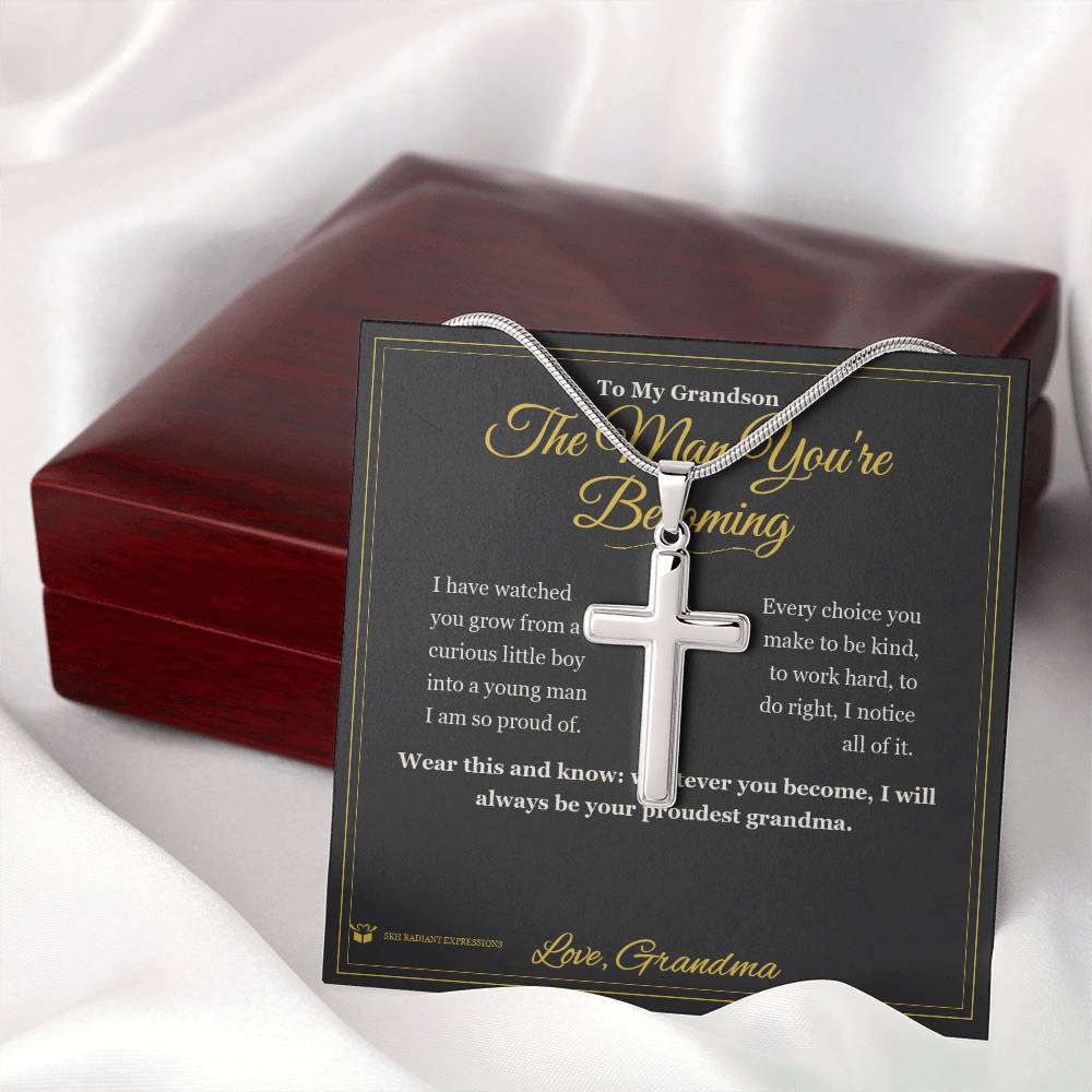 The Man You're Becoming - Artisan Cross Necklace for Grandson - personalized keepsake gift from SKH Radiant Expressions