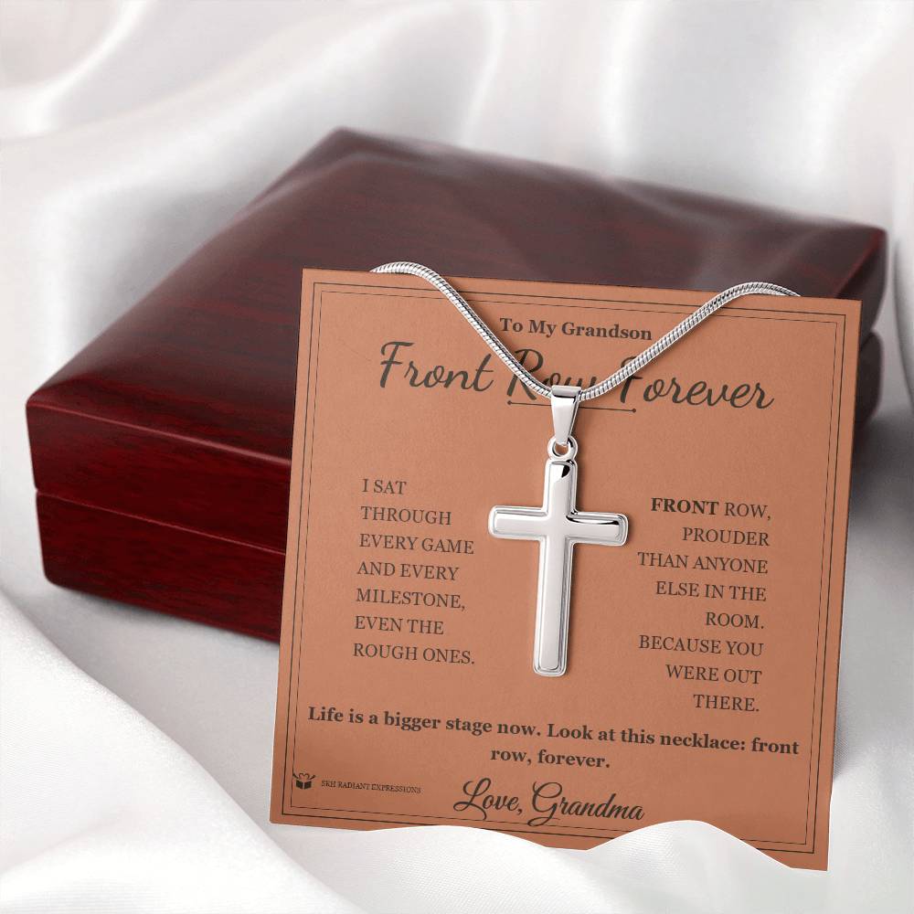 Front Row Forever - Artisan Cross Necklace for Grandson - personalized keepsake gift from SKH Radiant Expressions