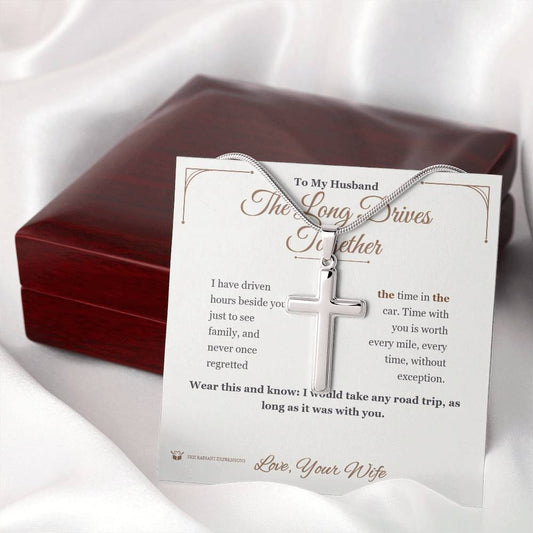 The Long Drives Together - Artisan Cross Necklace for Husband - personalized keepsake gift from SKH Radiant Expressions