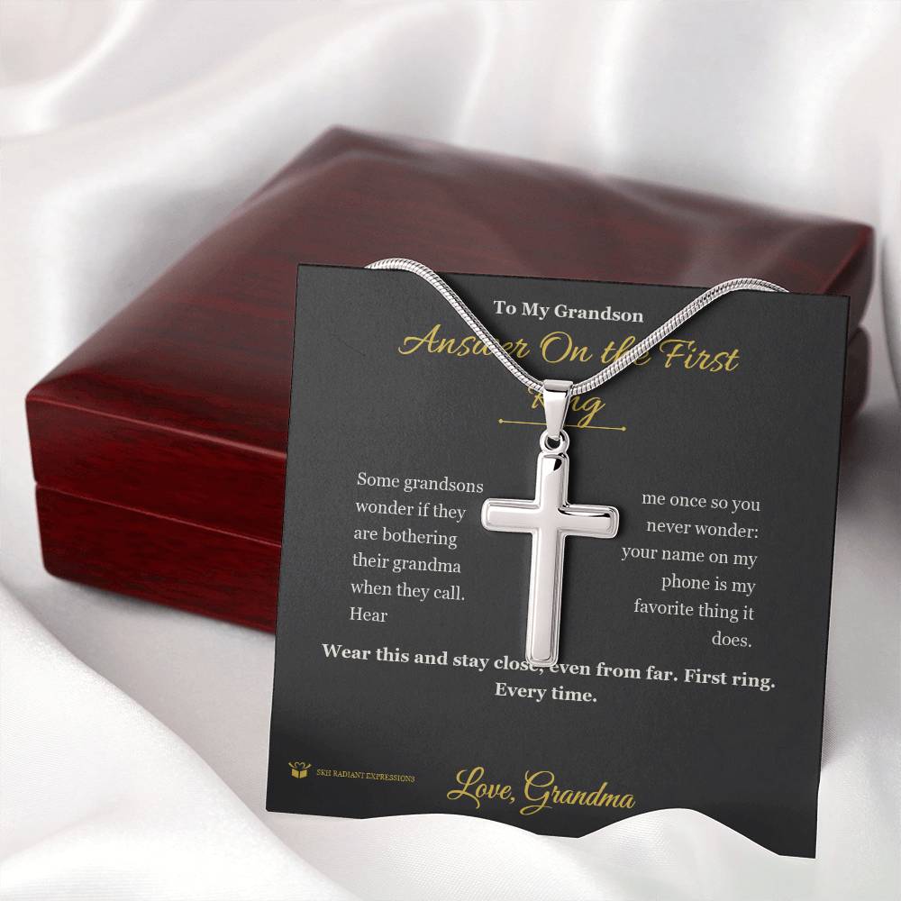 Answer On the First Ring - Artisan Cross Necklace for Grandson - personalized keepsake gift from SKH Radiant Expressions