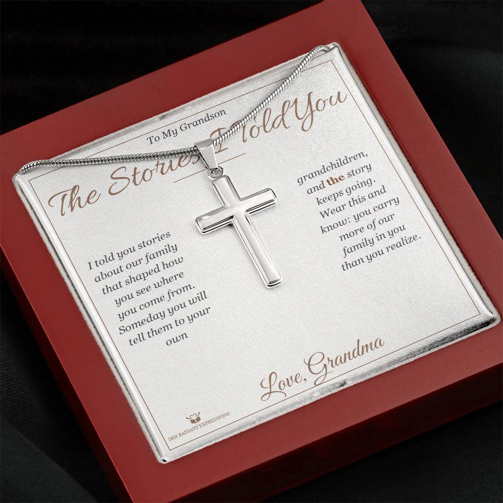 Engraved Artisan Cross Necklace with message for grandson