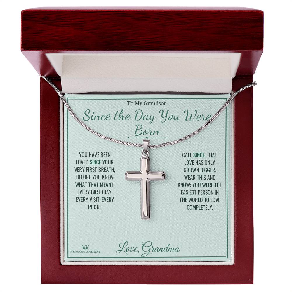 Since the Day You Were Born - Artisan Cross Necklace for Grandson