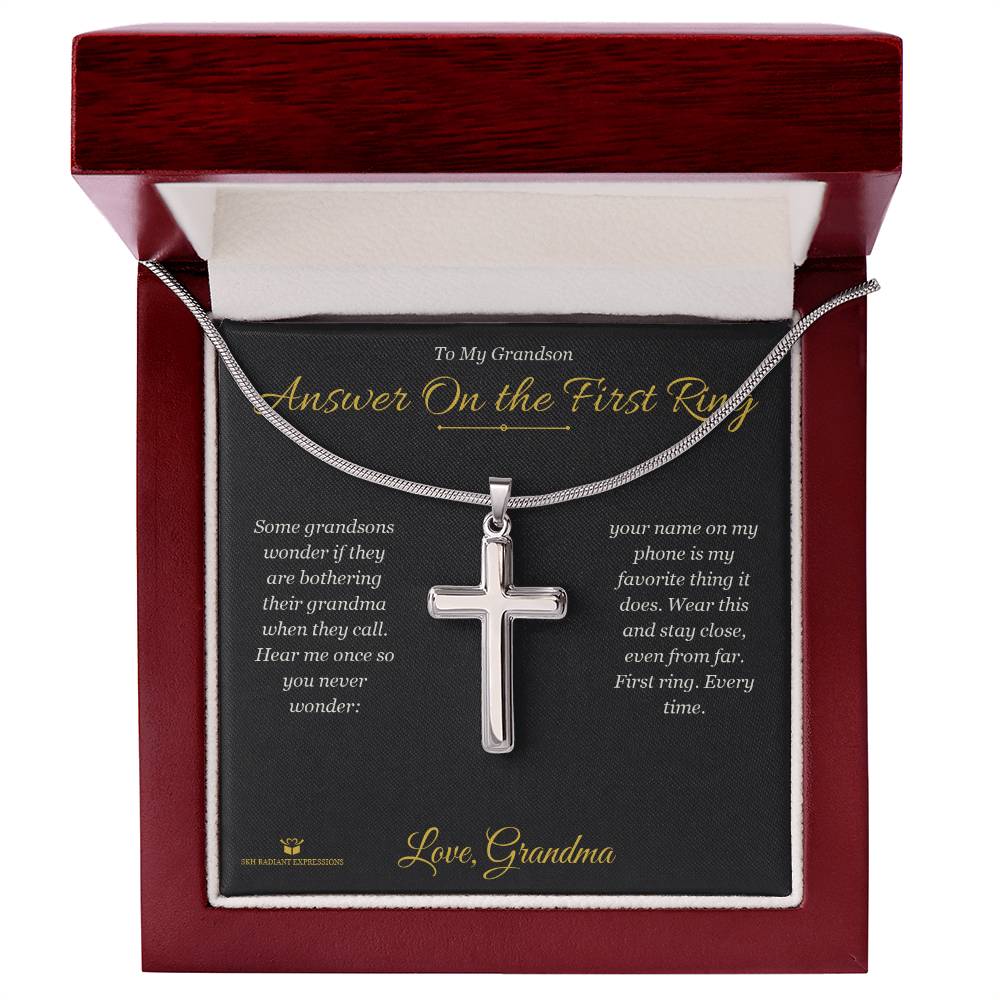 Answer On the First Ring - Artisan Cross Necklace for Grandson