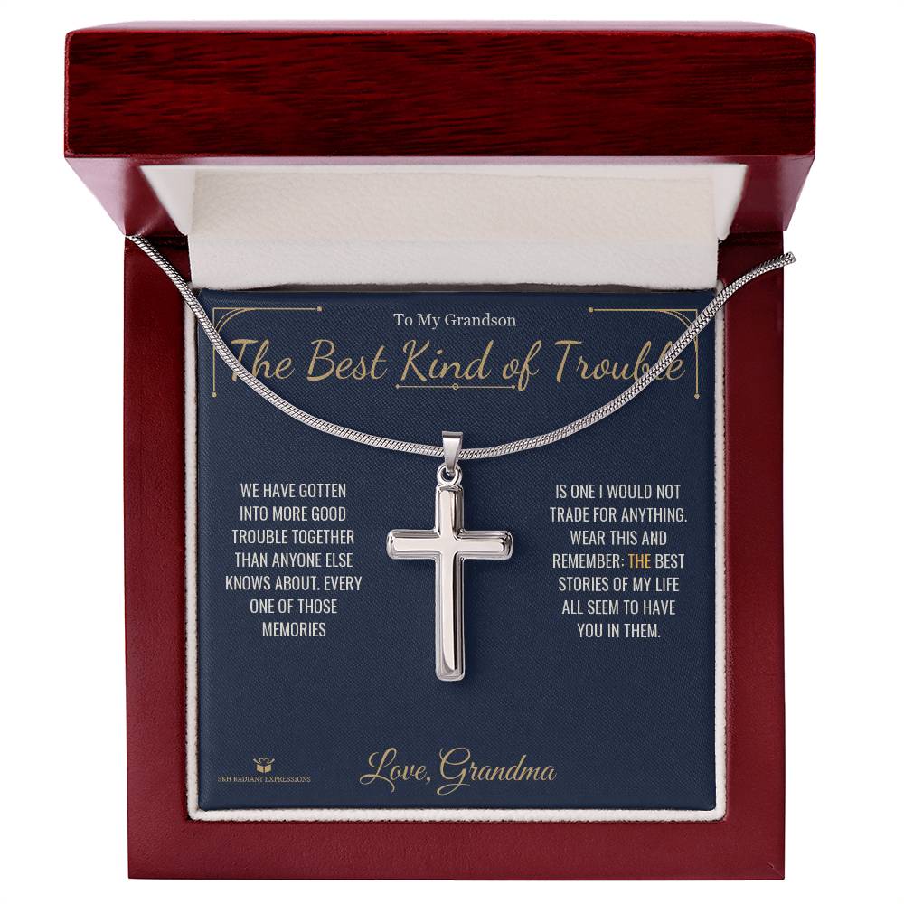 The Best Kind of Trouble - Artisan Cross Necklace for Grandson