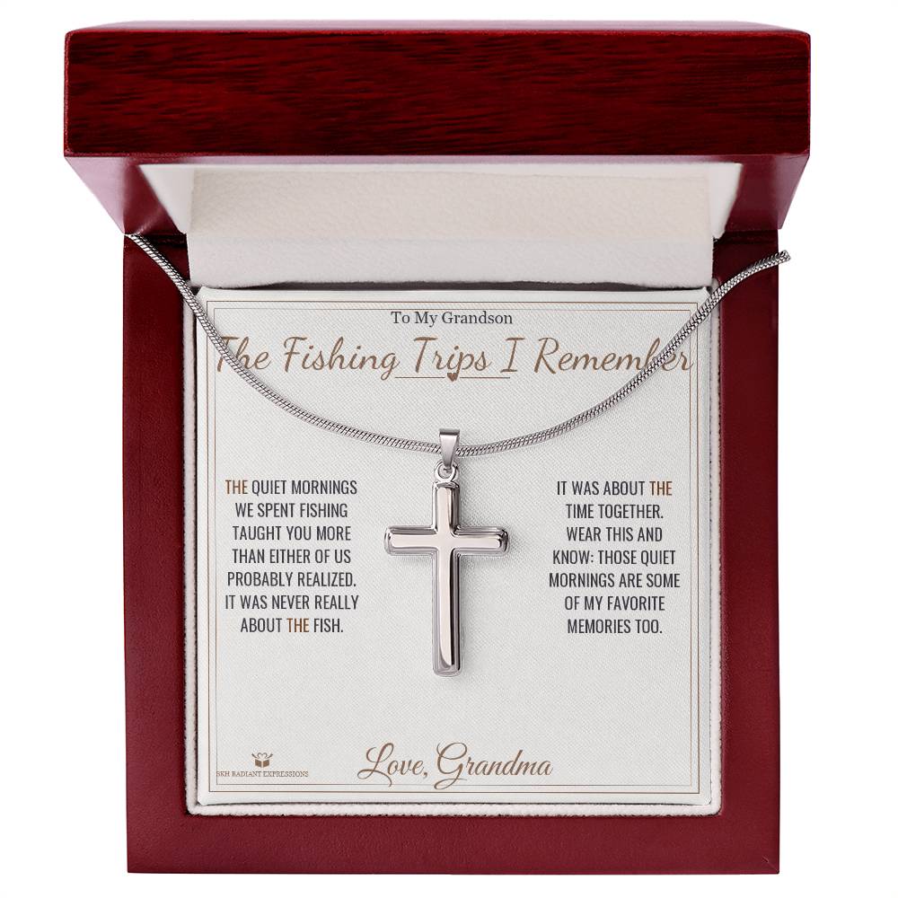 The Fishing Trips I Remember - Artisan Cross Necklace for Grandson